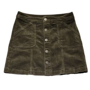 Army Green Corduroy Mini Skirt Button Front Dark‎ Academia Goblin Core Retro - 4